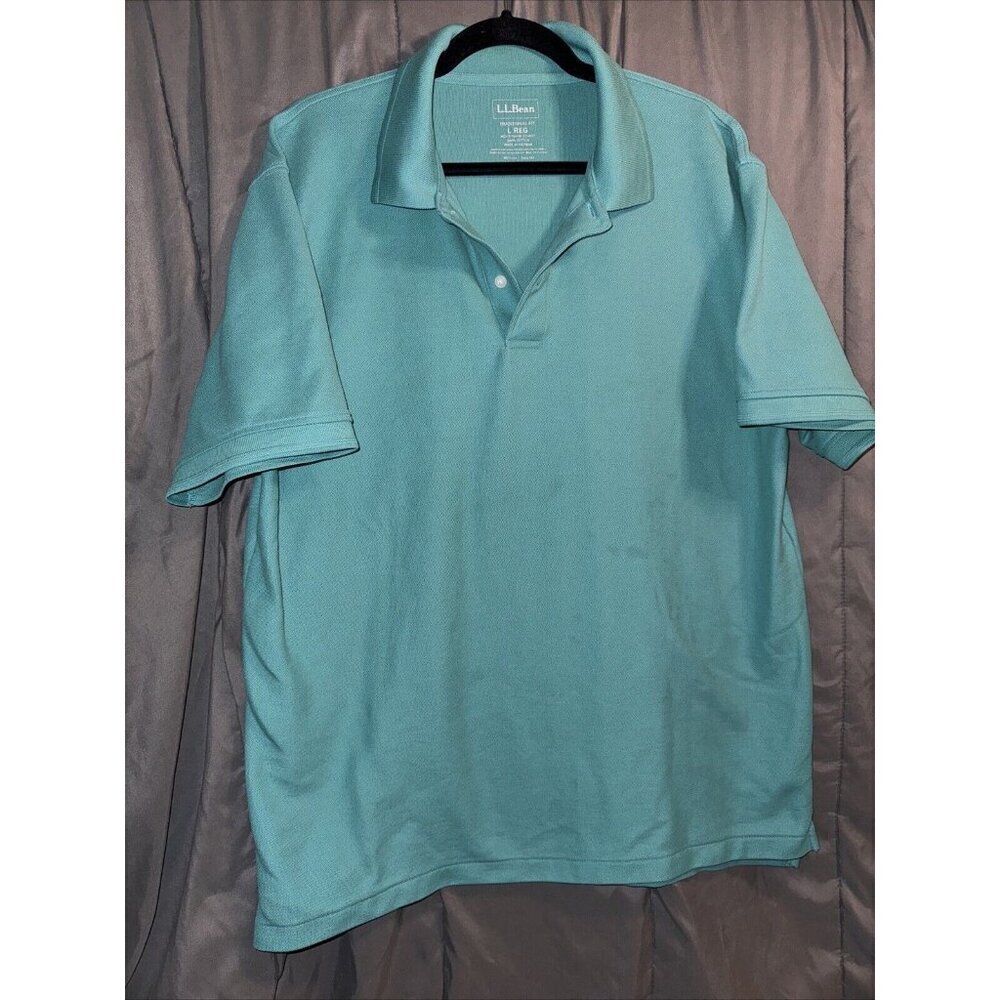 LL Bean 233437 Polo Shirt Mens Large Green Traditional Fit BACK COLLAR STAIN